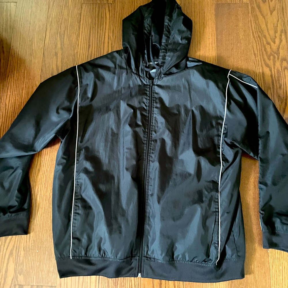 St. John's Bay Black Hooded Lightweight Windbreaker Jacket Polyester Large